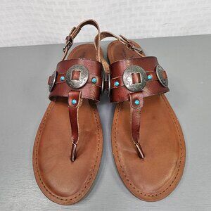 American Eagle Women's Leather Sandals with Faux Turquoise and Metal Size 9